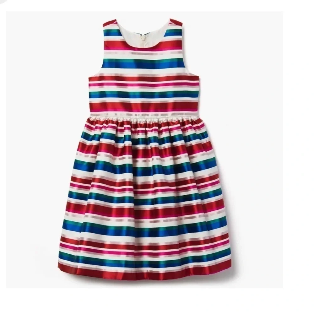 Gymboree Girls Striped Jacquard Dress Red White Blue Bow Back‎ Size 10 Patriotic
